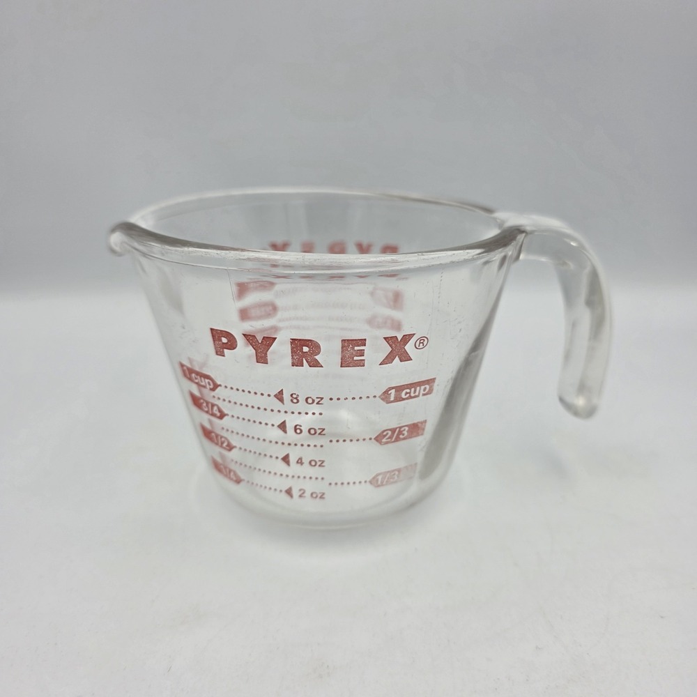 Vintage PYREX 1 Cup 8oz Measuring Cup Glass Red Lettering Made in USA Corning #2